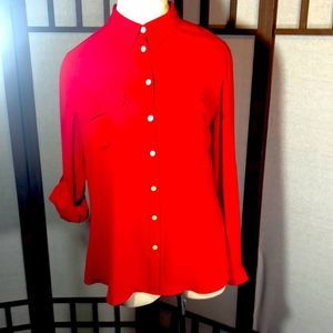 Loft size medium scarlet button down long sleeve/roll up shirt/2 pocket front